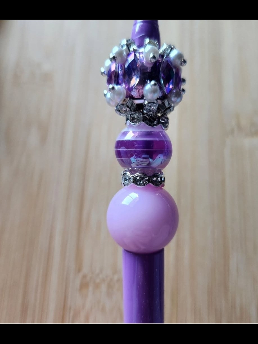 Purple Beaded Pen with Rhinestone Accents